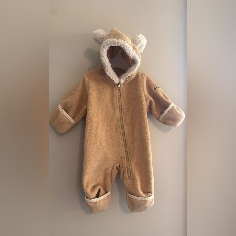 Columbia Tan Fleece Hooded Baby One-Piece